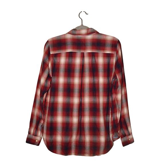 FLAG & ANTHEM $80 Red‎ Navy Plaid Pearl Snap Long Sleeve Shirt Men's Medium - Picture 2 of 4